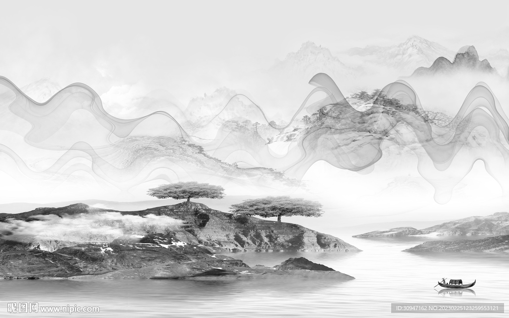 高清 高端灰色山水 TiF分层