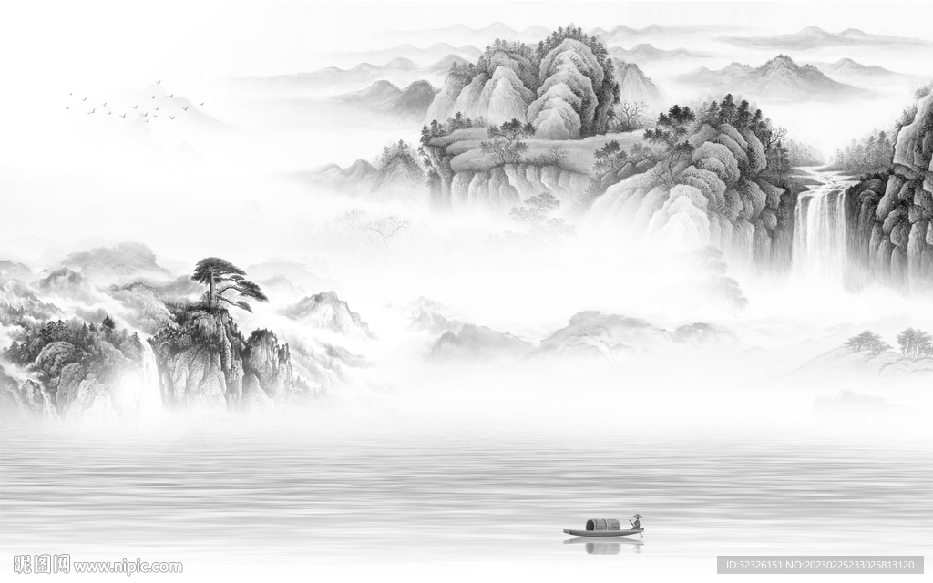 客厅 灰色高雅山水 tif分层