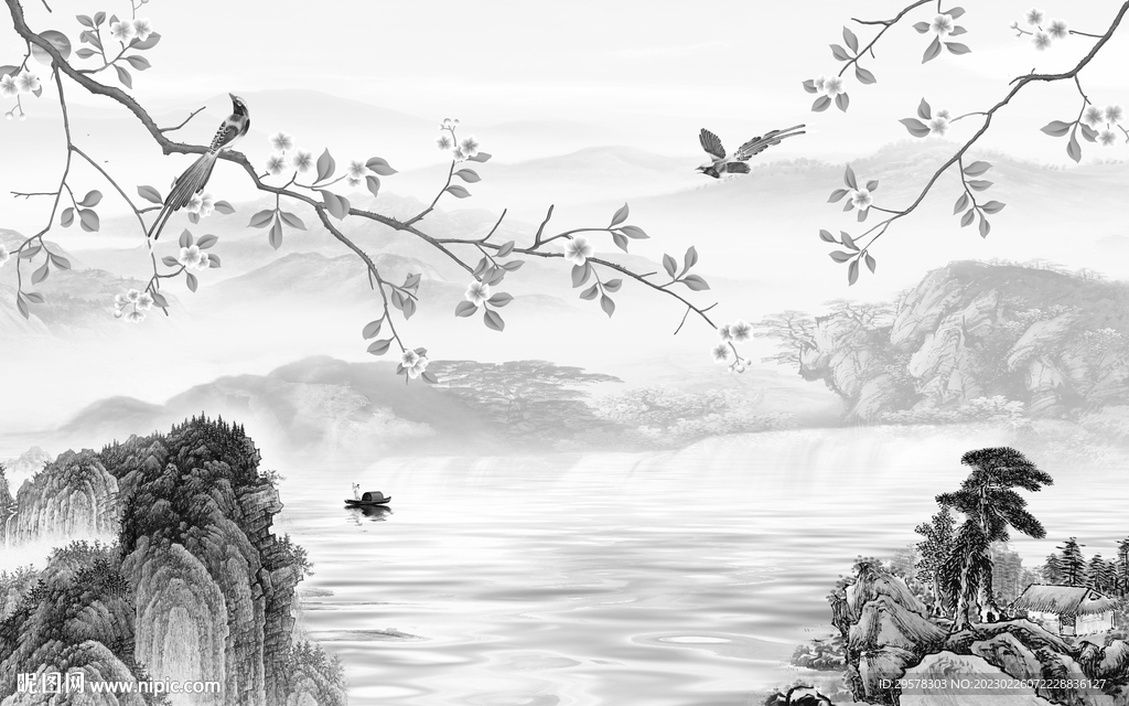 清晰 灰色人气山水 tIf分层