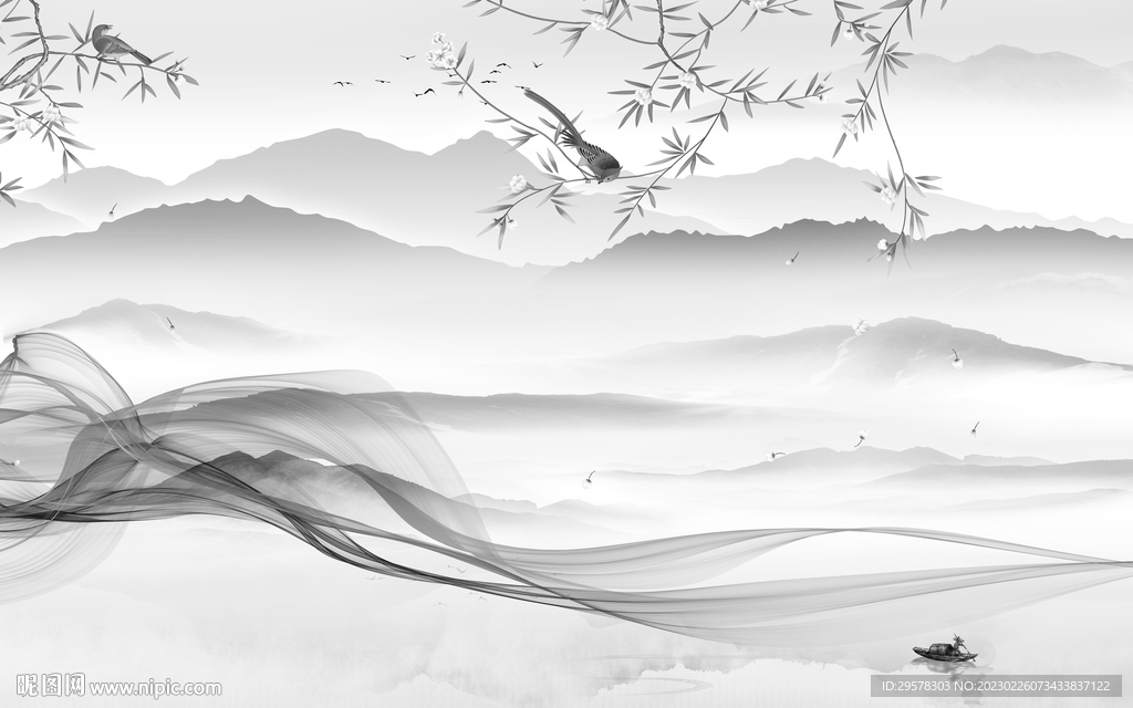 客厅 灰色新画山水 tIf分层