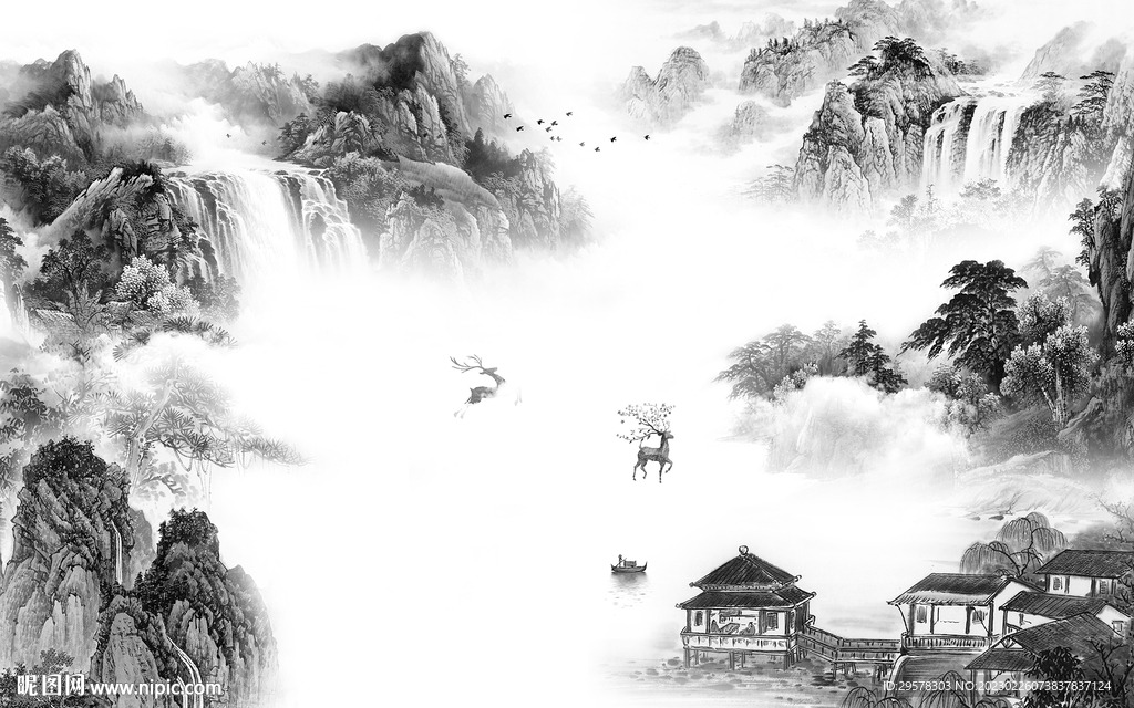 别墅 灰色新画山水 tIf分层