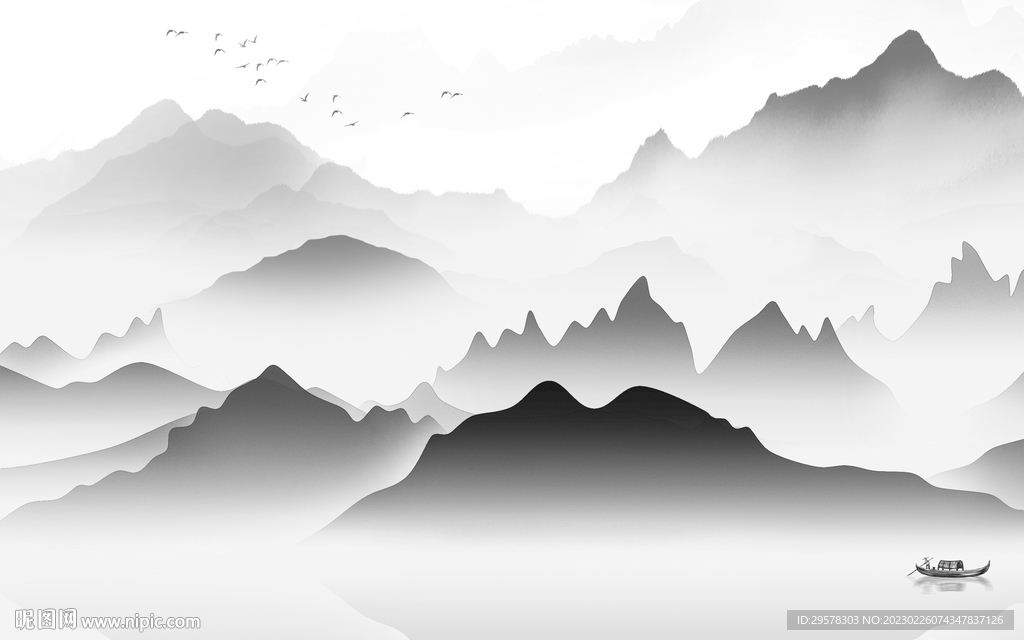 新品 灰色人气山水 tIf分层