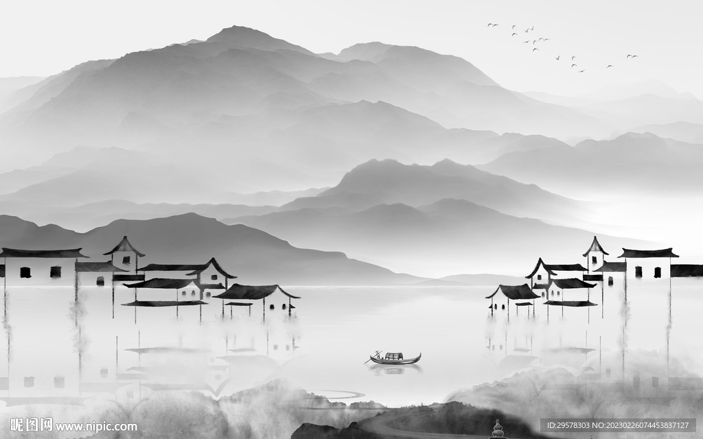 爆款 灰色人气山水 tIf分层