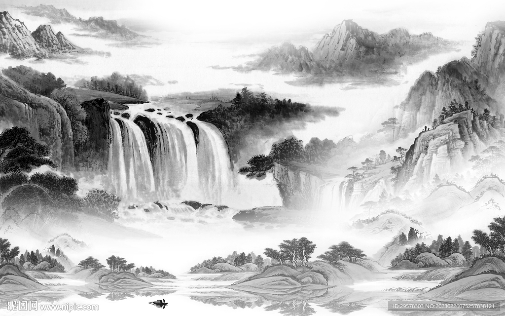 简约 灰色新画山水 tIf分层