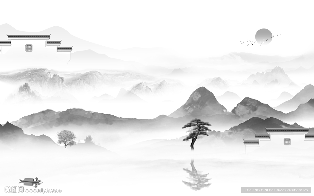 最新 灰色人气山水 tIf分层