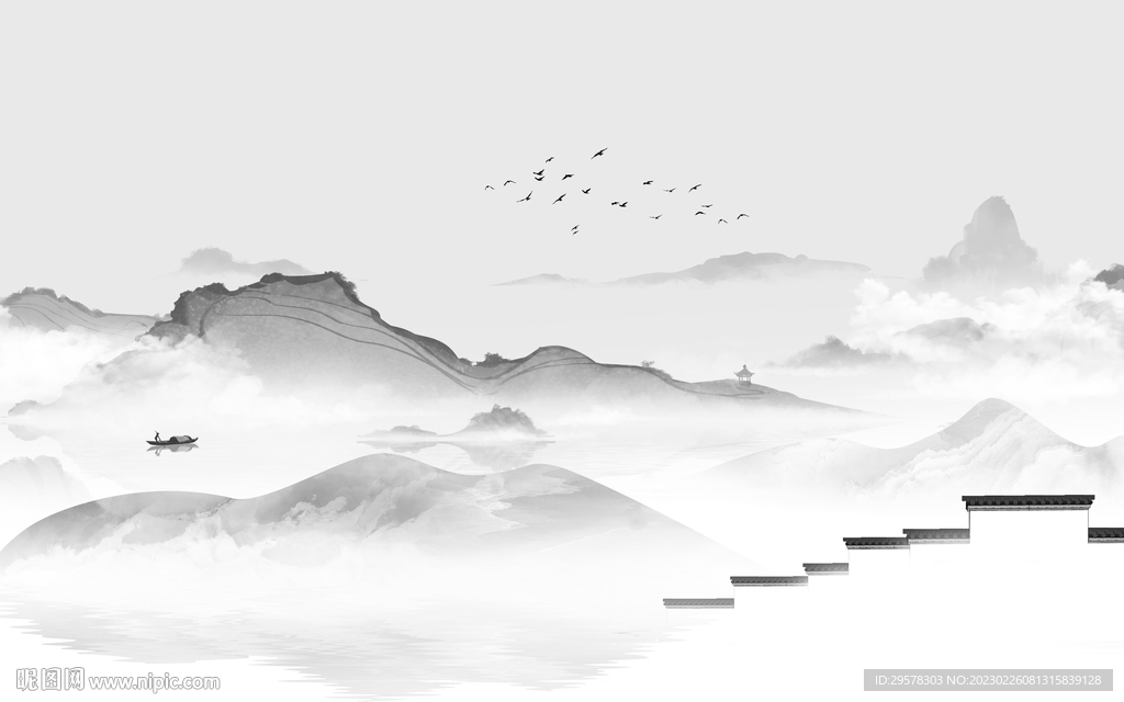 高雅 灰色新画山水 tIf分层