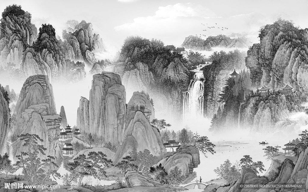 大气 沙发灰色山水 tIf分层