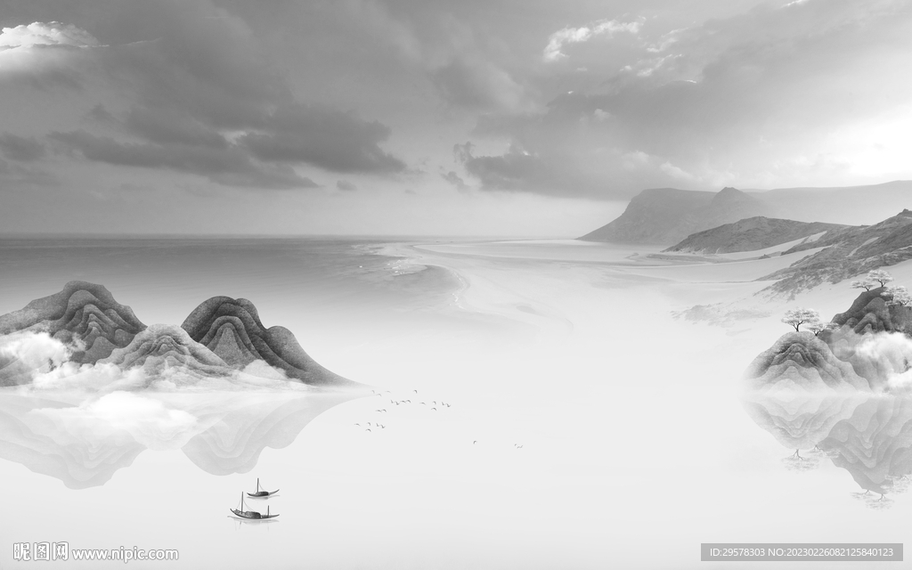 高端 灰色新画山水 tIf分层