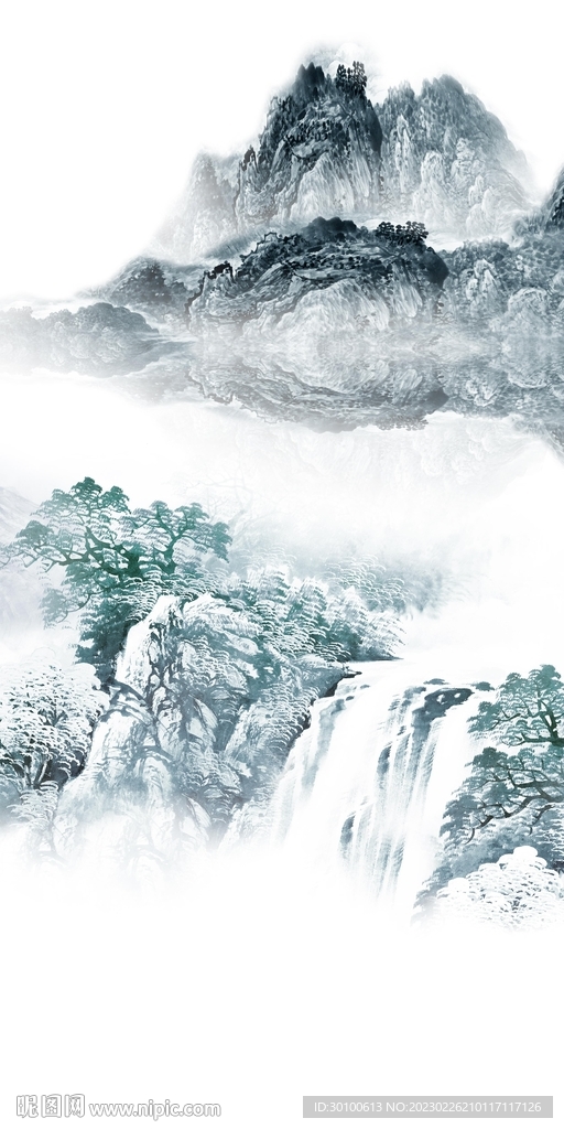 蓝色 山水中式玄关 TiF分层