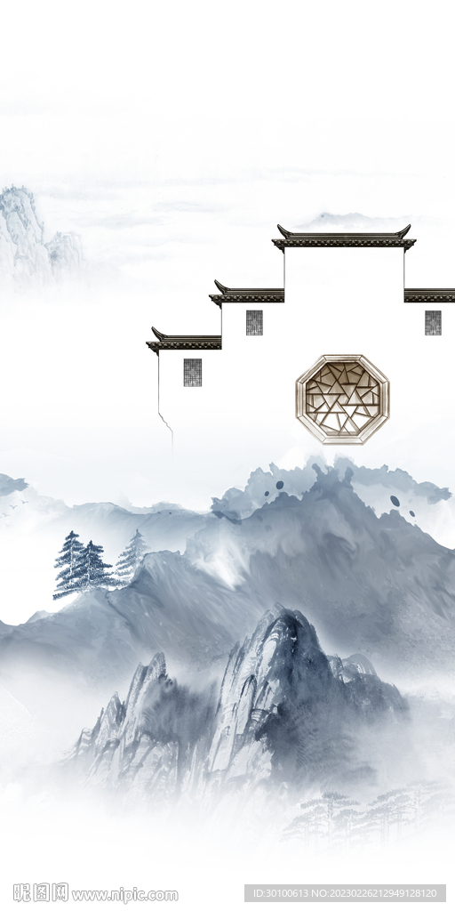 高清 山水中式玄关 TiF分层