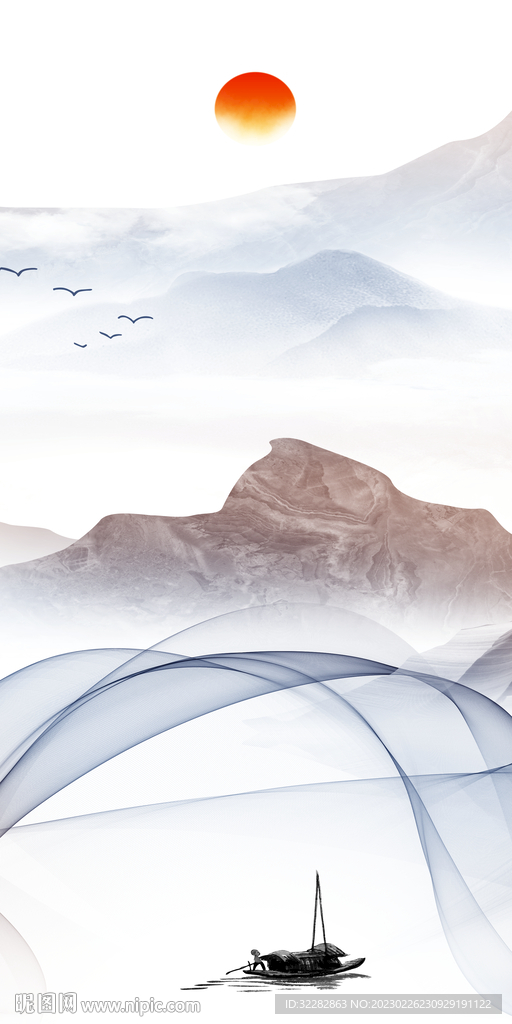 极简 玄关画山水图 TIf分层