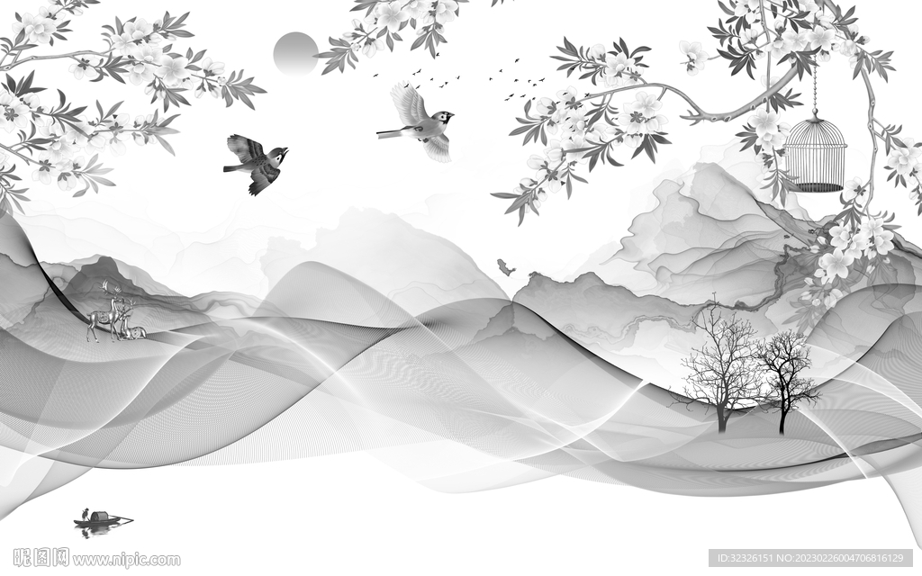 新款 灰色高雅山水 tif分层