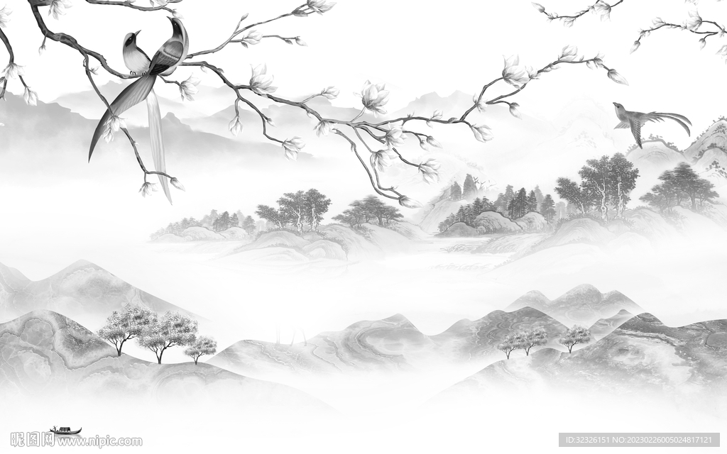 简约 客厅爆款山水 tif分层