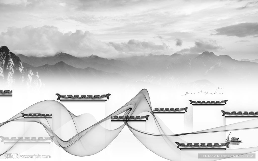 高端 客厅爆款山水 tif分层