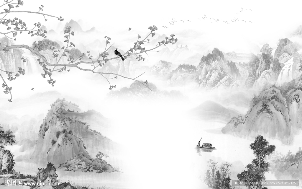 高档 客厅爆款山水 tif分层