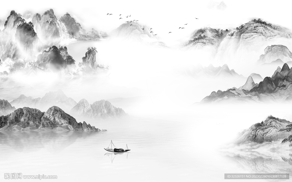 意境 灰色高雅山水 tif分层