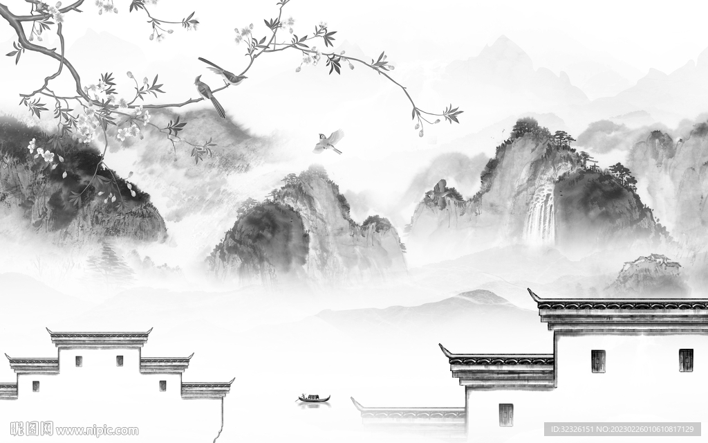 别墅 灰色高雅山水 tif分层