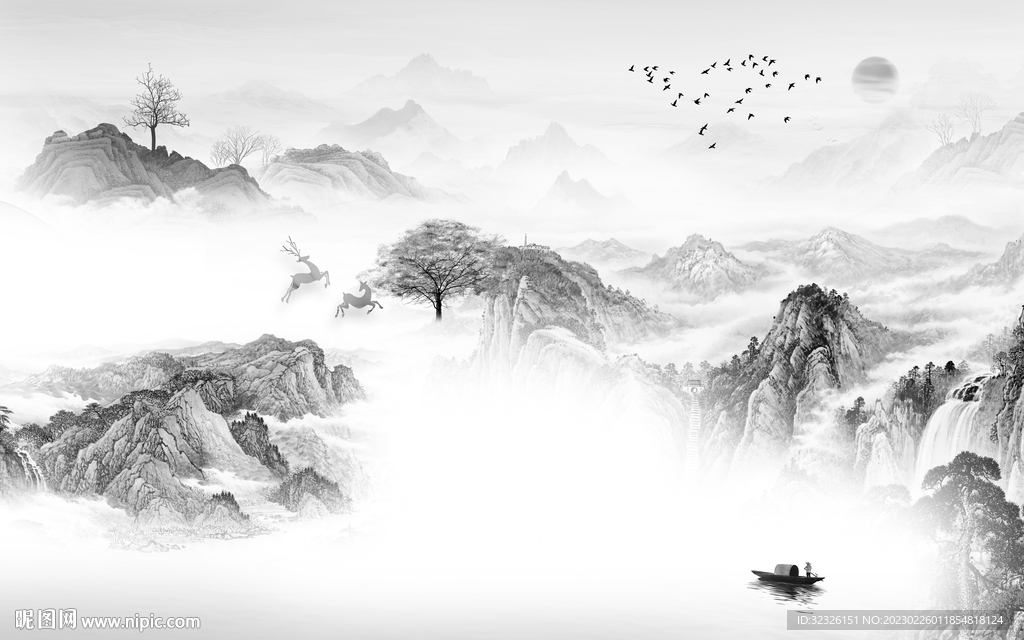 高档 灰色高雅山水 tif分层