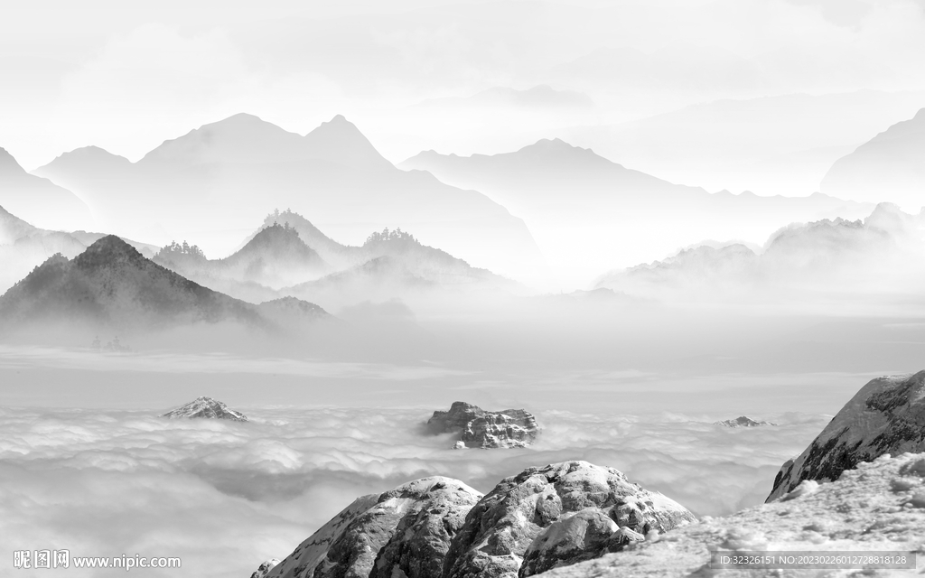 简约 灰色高雅山水 tif分层