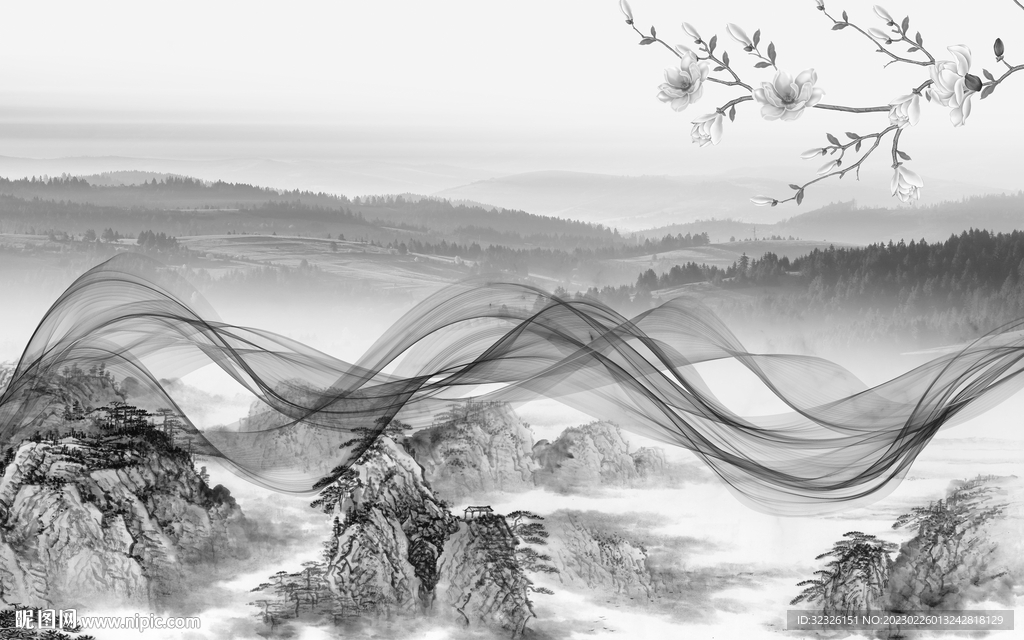 人气 灰色高雅山水 tif分层