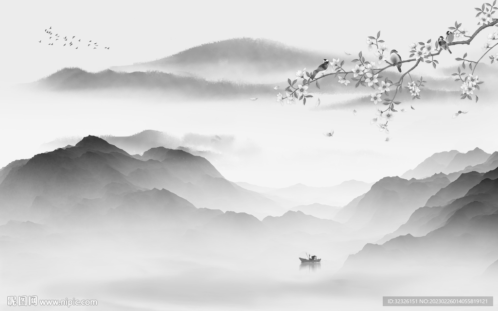 最新 灰色高雅山水 tif分层