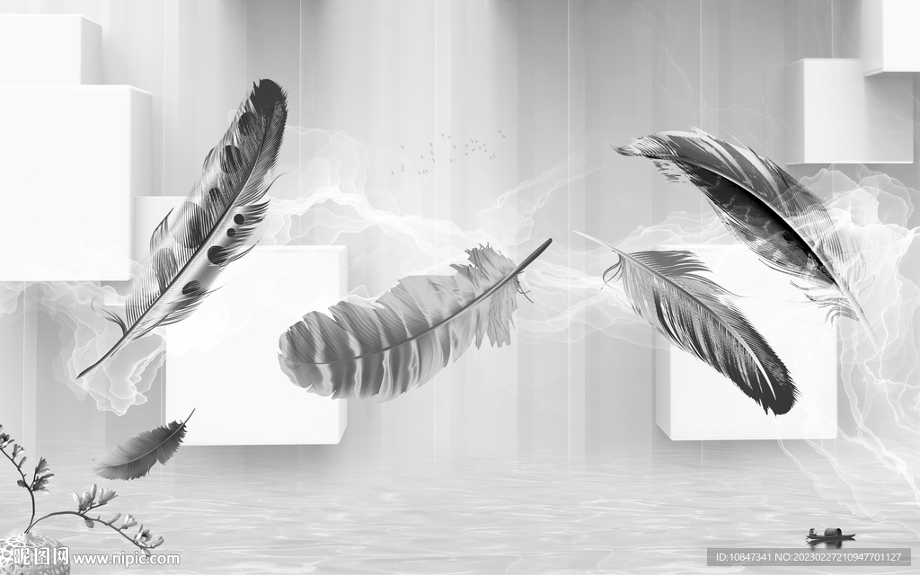 羽毛 灰色新装饰画 TIF分层