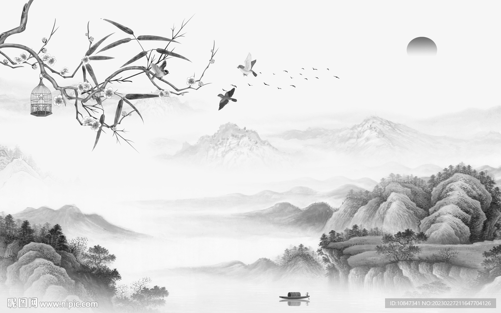 高档 灰色客厅山水 tIf分层