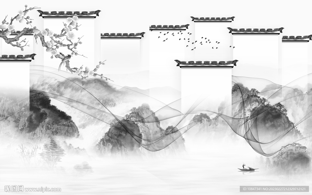 高端 灰色客厅山水 tIf分层