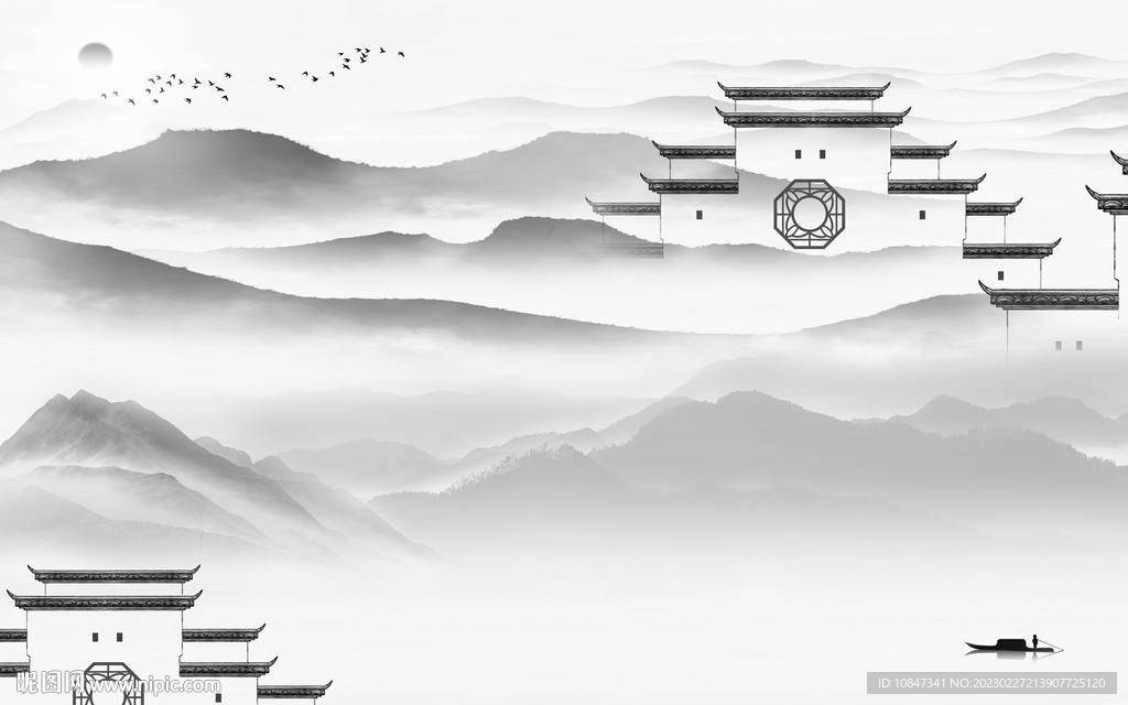 最新 中式灰色山水 TIf分层