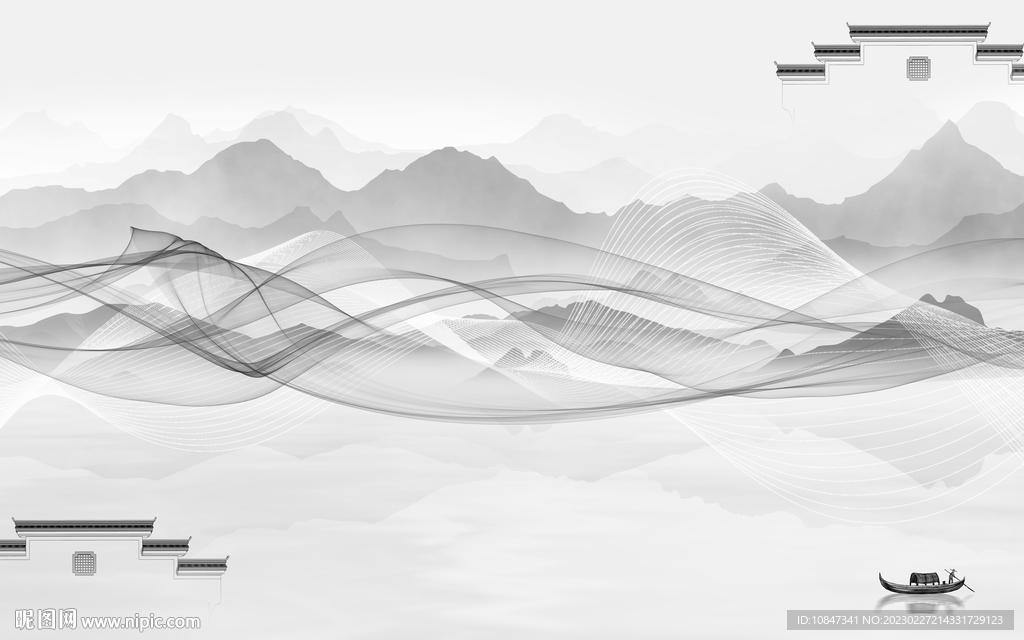 大气 灰色客厅山水 tIf分层