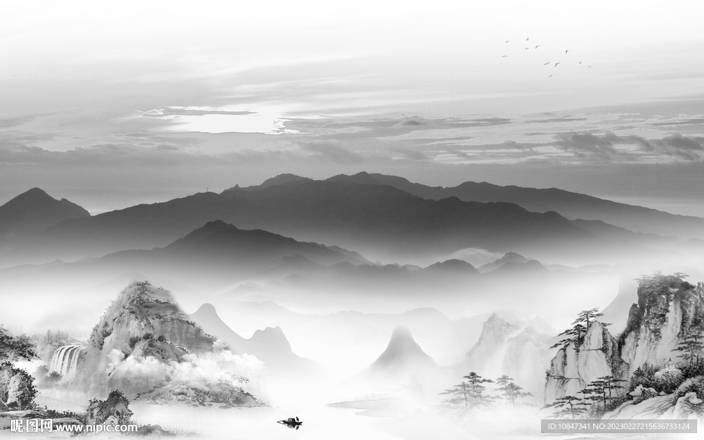 高端 中式灰色山水 TIf分层