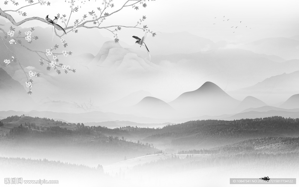 高档 中式灰色山水 TIf分层