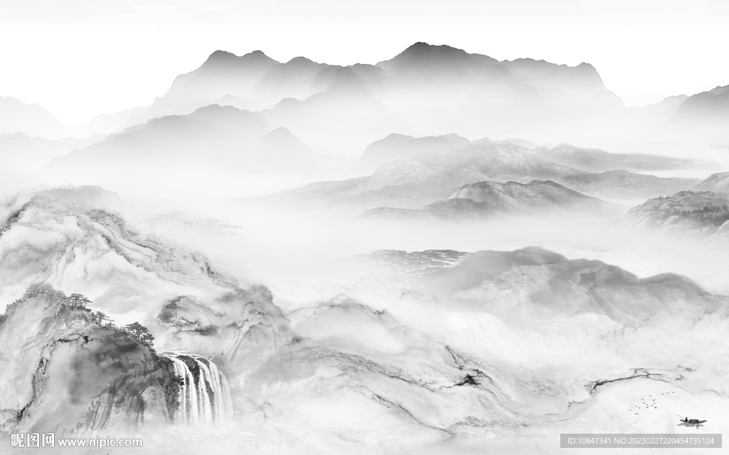 爆款 中式灰色山水 TIf分层