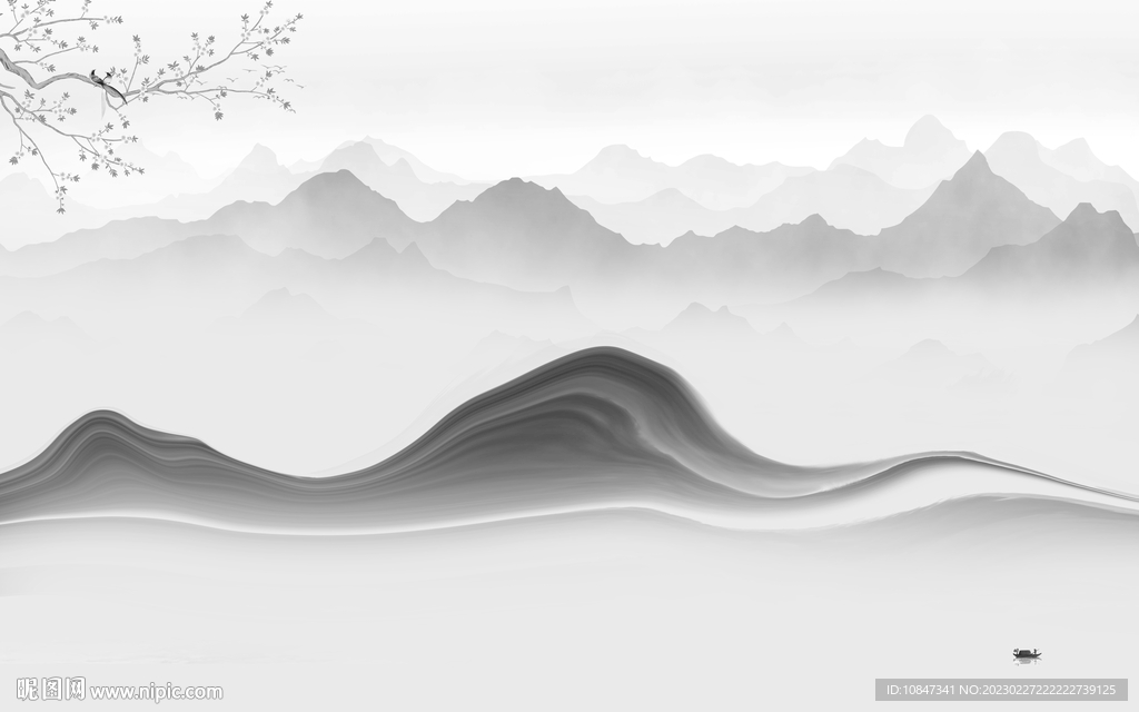 客厅 简约灰色山水 tIf分层