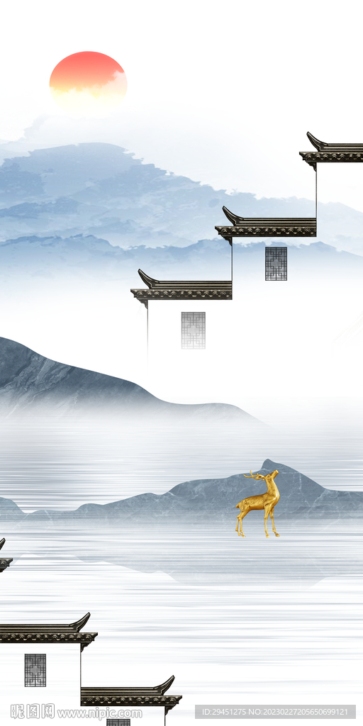 徽派 中式山水玄关 TiF分层