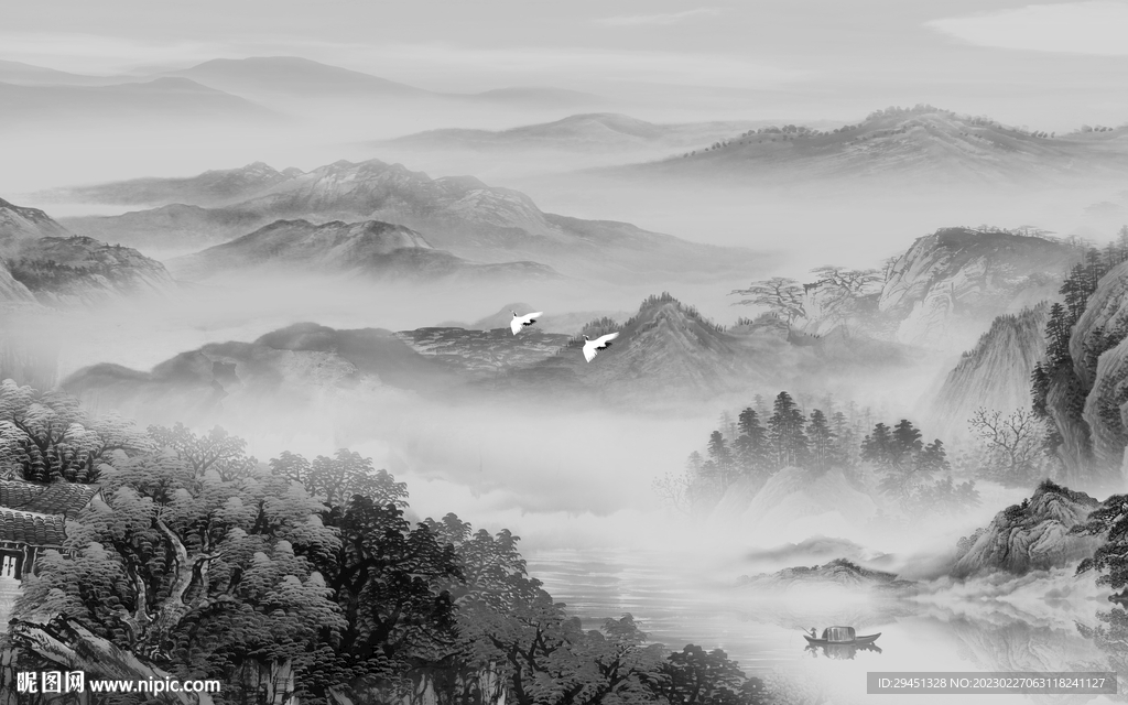 别墅 客厅灰色山水 Tif分层