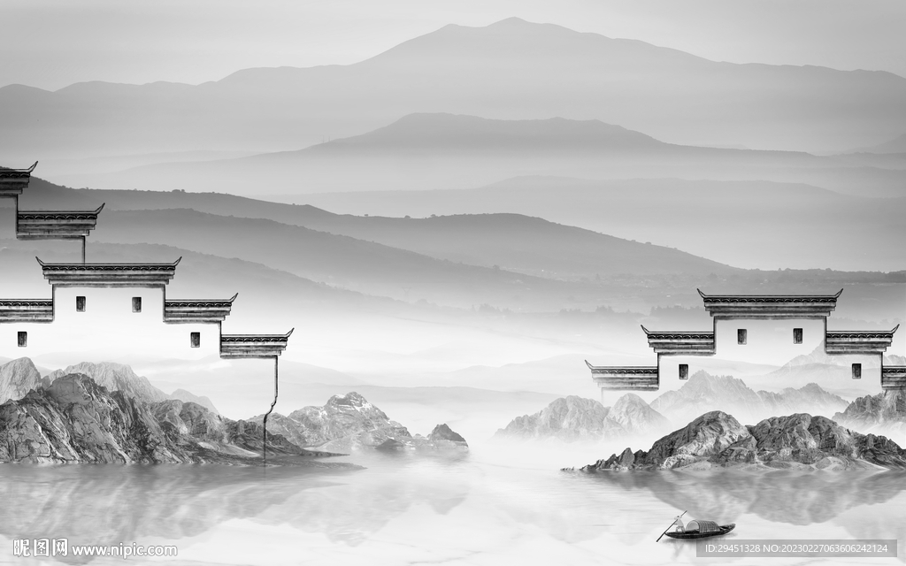 电视 新款灰色山水 Tif分层