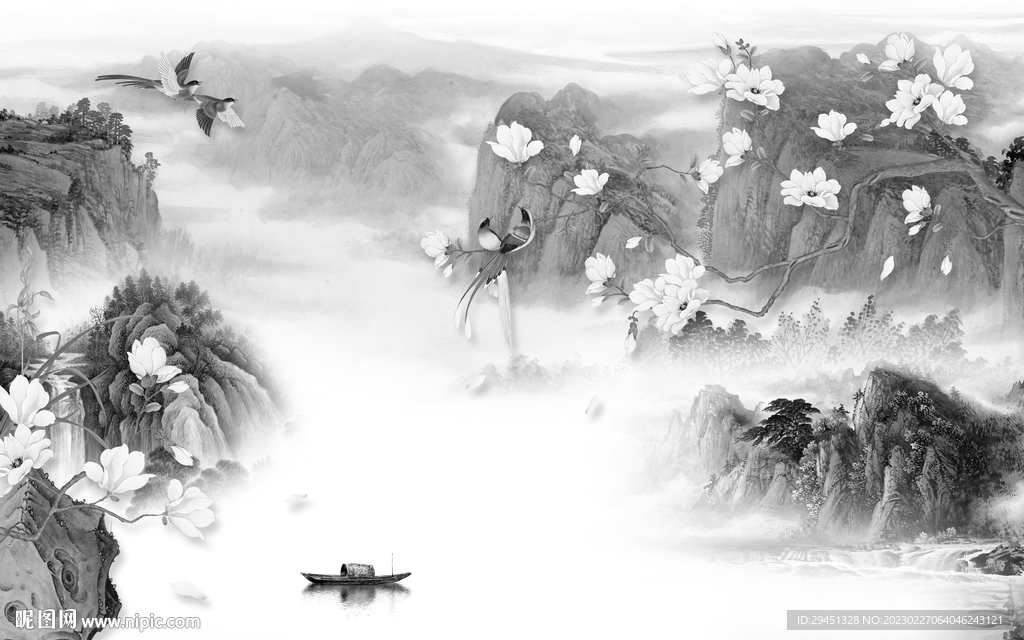 电视 客厅灰色山水 Tif分层