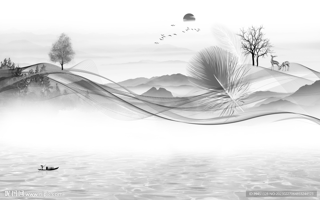 客厅 新款灰色山水 Tif分层