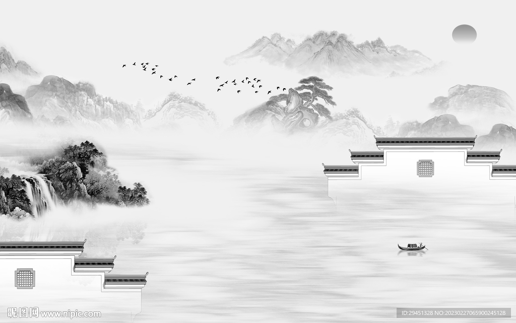 最 新款灰色山水 Tif分层