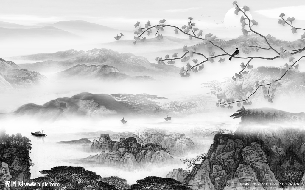 高清 新款灰色山水 Tif分层