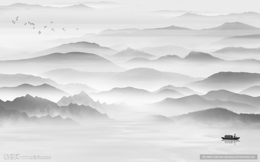 高档 客厅灰色山水 Tif分层