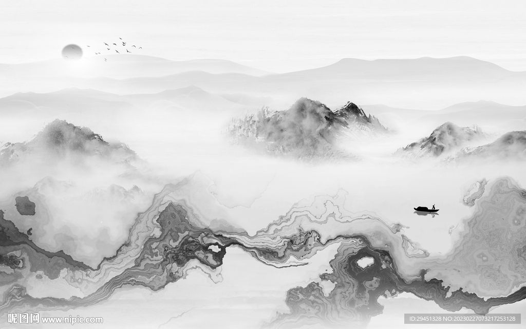 高清 客厅灰色山水 Tif分层