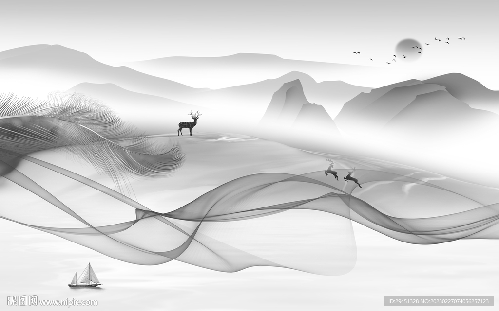 人气 新款灰色山水 Tif分层