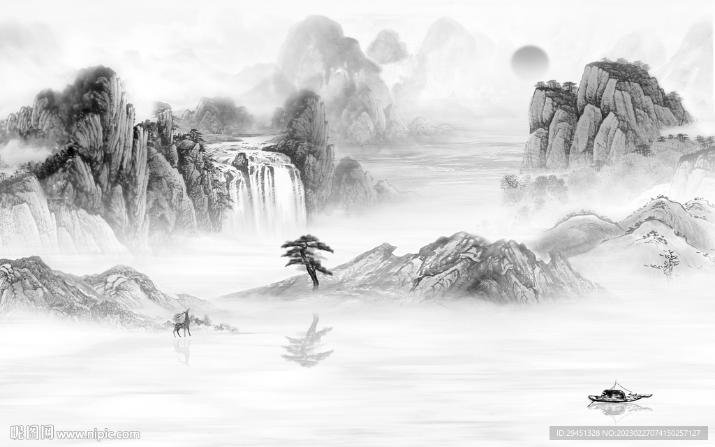 新品 新款灰色山水 Tif分层