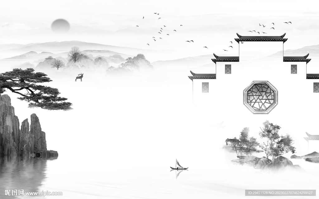 大气 客厅灰色山水 Tif分层