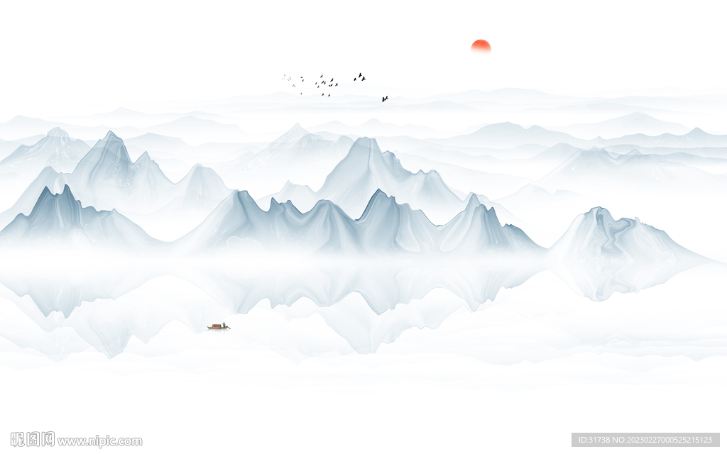 意境水墨山水画背景墙