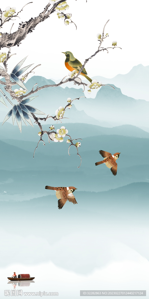 高端 玄关画山水图 TIf分层