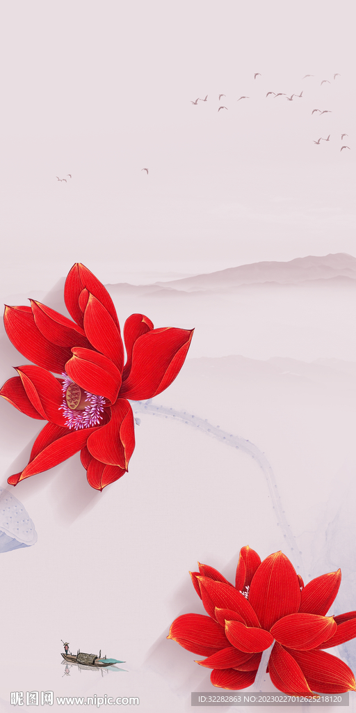 别墅 玄关画山水图 TIf分层