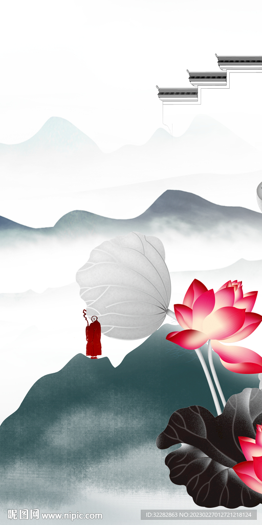 荷花 玄关风景山水 TIf分层